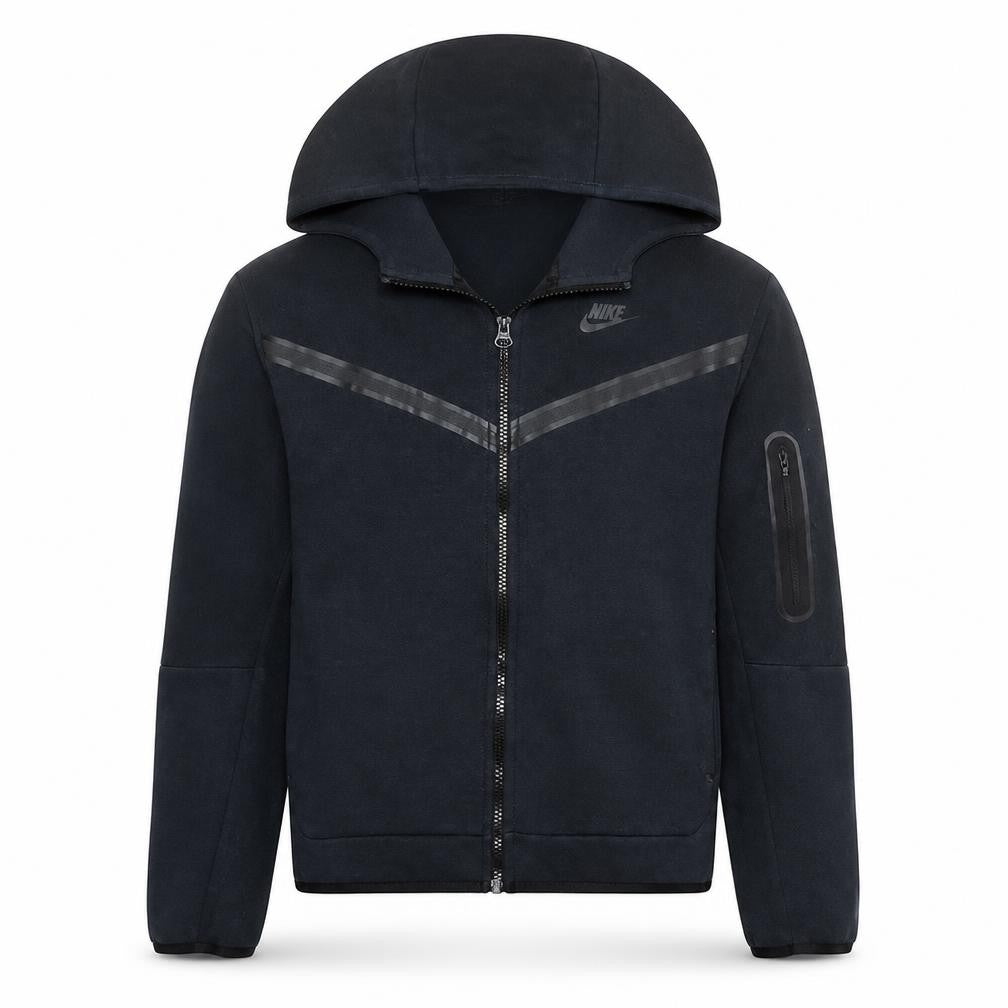 Front view of Nike boys’ black full zip hoodie xl 158-170cm fleece lined sportswear