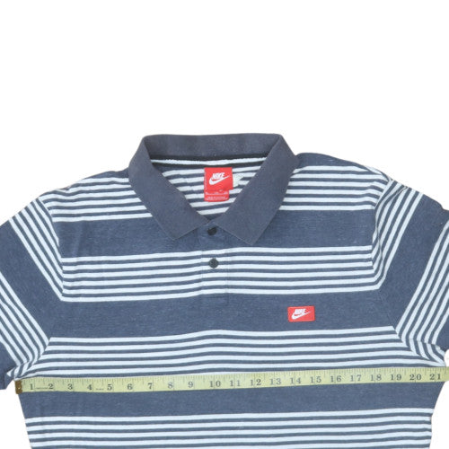 Nike Men's Blue Striped Collared Polo Shirt XL Regular Fit