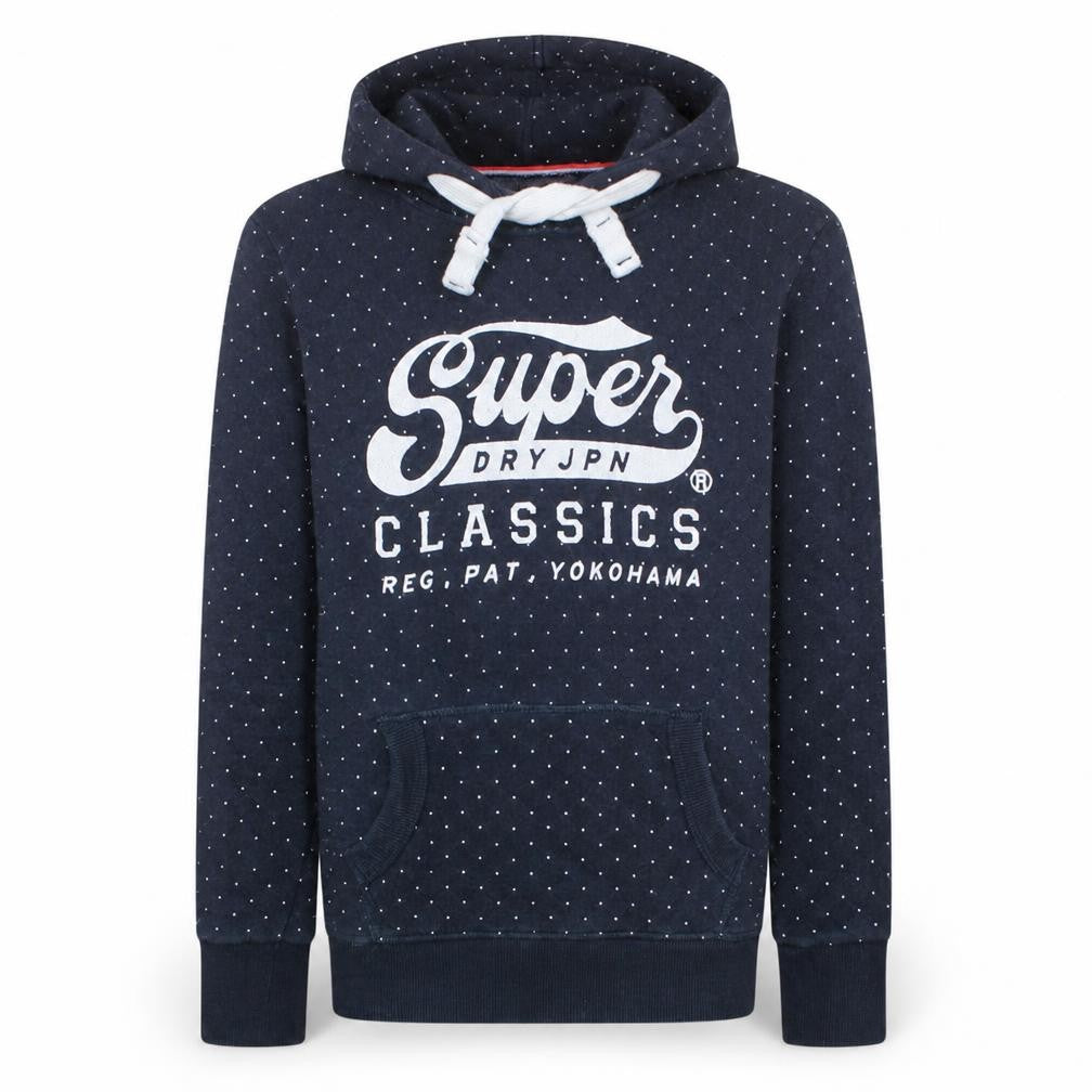 Superdry Men's Blue Polka Dot Pullover Hoodie Size M Classic Style