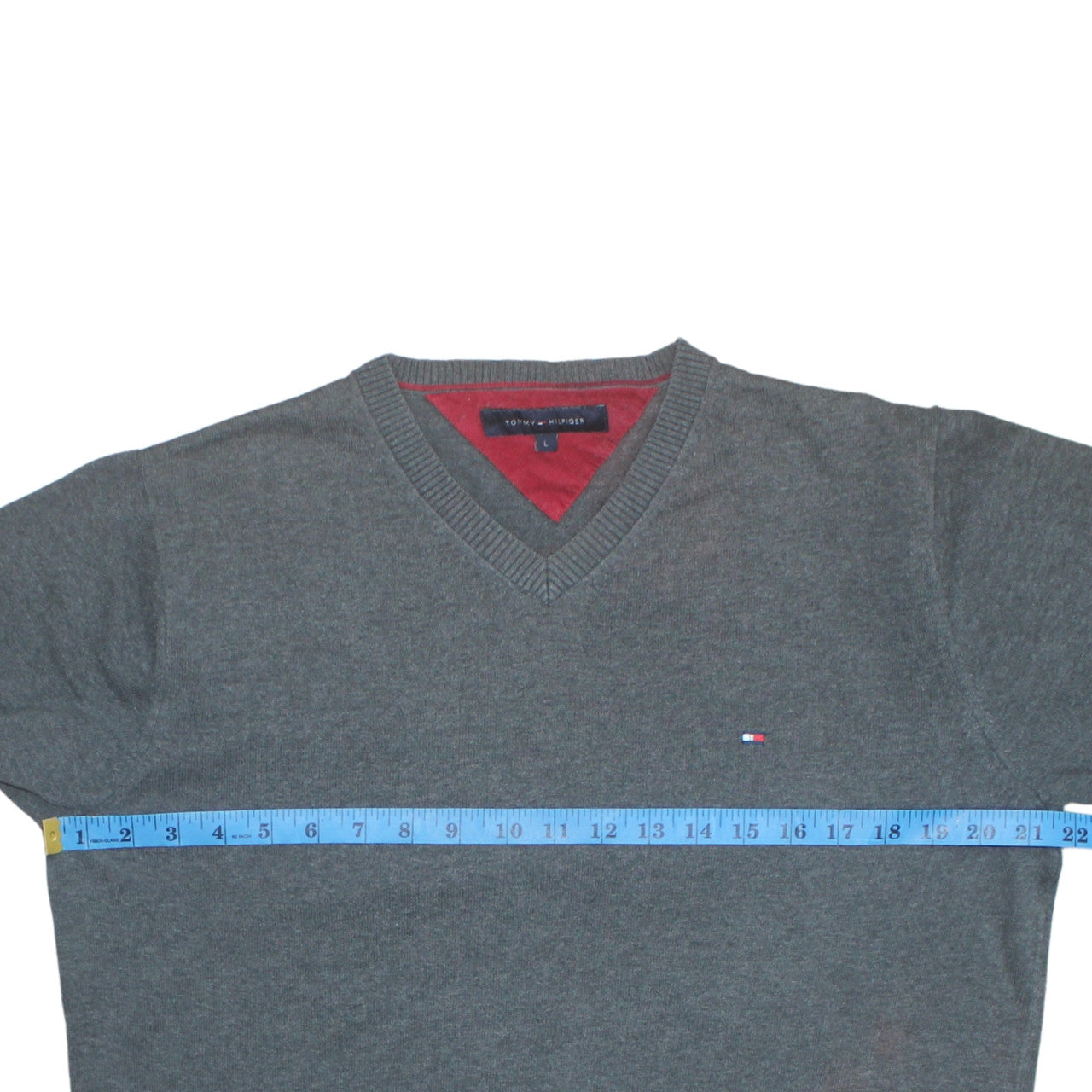 Tommy Hilfiger Men's Grey V-Neck Cotton Knit Sweatshirt Size L