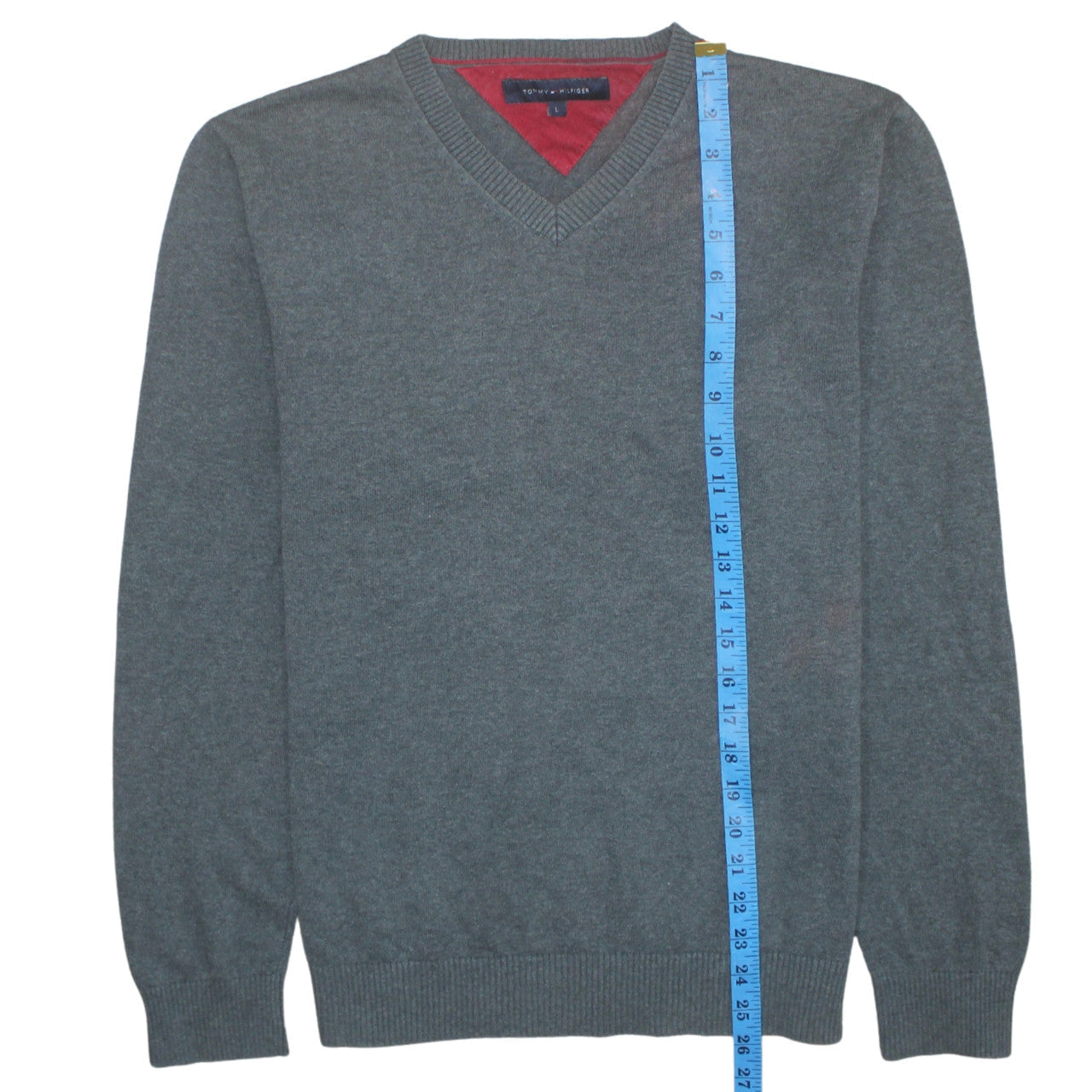 Tommy Hilfiger Men's Grey V-Neck Cotton Knit Sweatshirt Size L