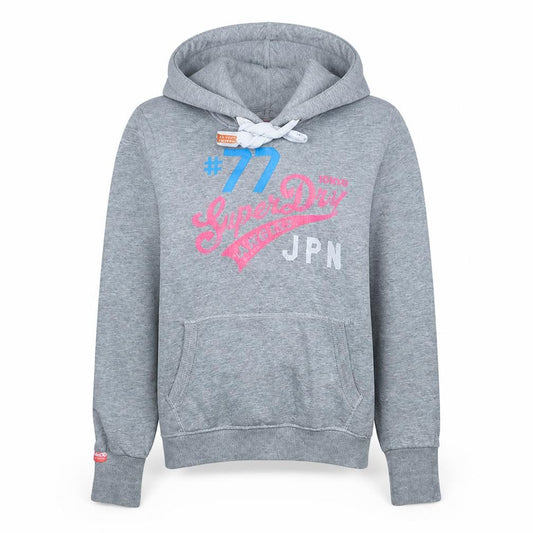 Superdry Womens Grey Pullover Hoodie L Logo Print Casual Sweatshirt