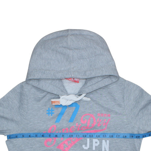 Superdry Womens Grey Pullover Hoodie L Logo Print Casual Sweatshirt