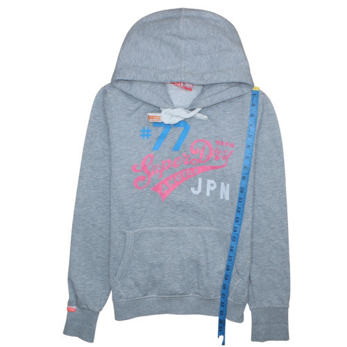 Superdry Womens Grey Pullover Hoodie L Logo Print Casual Sweatshirt