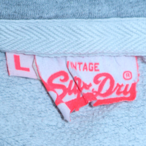 Superdry Womens Grey Pullover Hoodie L Logo Print Casual Sweatshirt