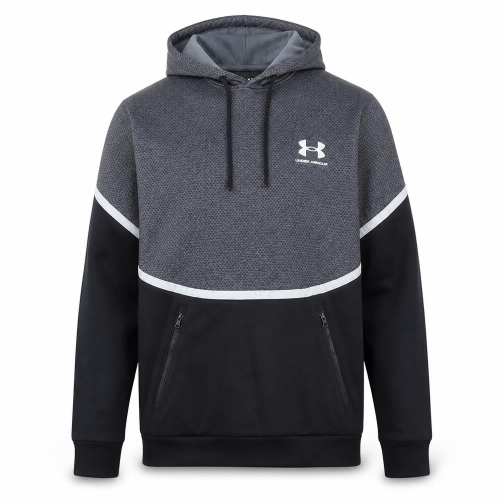 Under Armour Men's Grey Pullover Hoodie M Logo Zip Pockets ColdGear