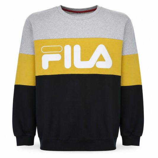 FILA Men's Grey Yellow Black Logo Crew Neck Sweatshirt M