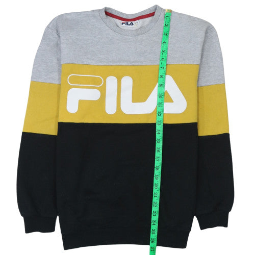 FILA Men's Grey Yellow Black Logo Crew Neck Sweatshirt M