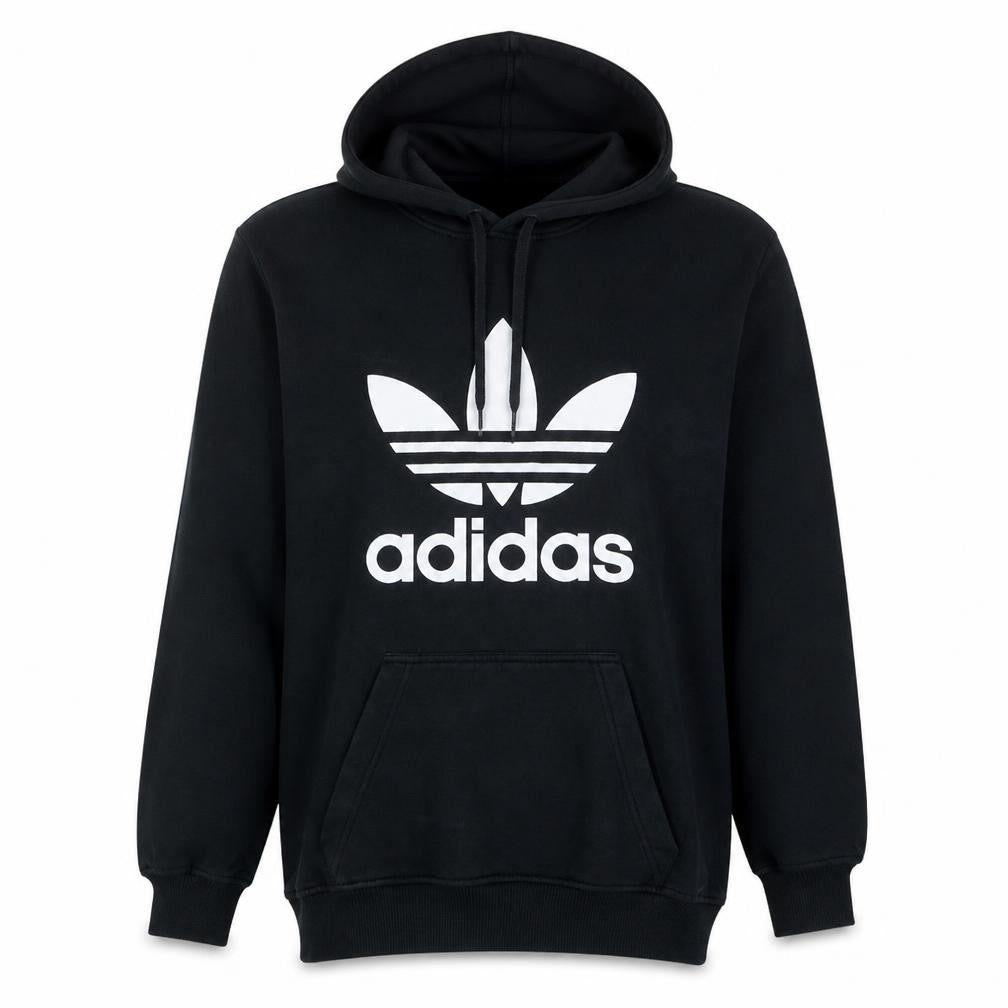 Adidas Mens Black Pullover Hoodie Large Logo Fleece Sweatshirt