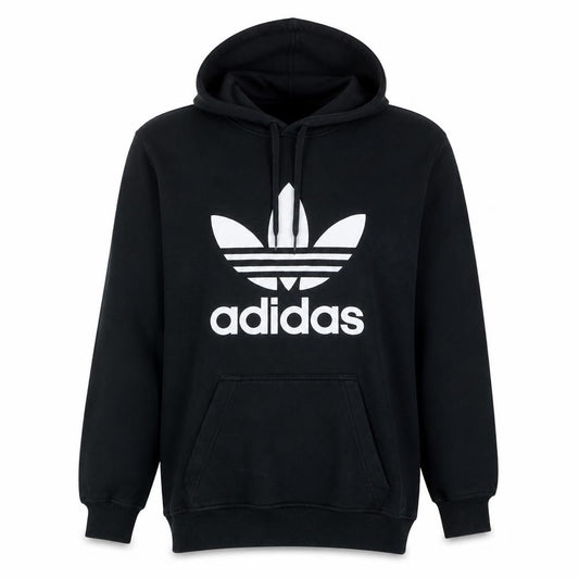 Adidas Mens Black Pullover Hoodie Large Logo Fleece Sweatshirt