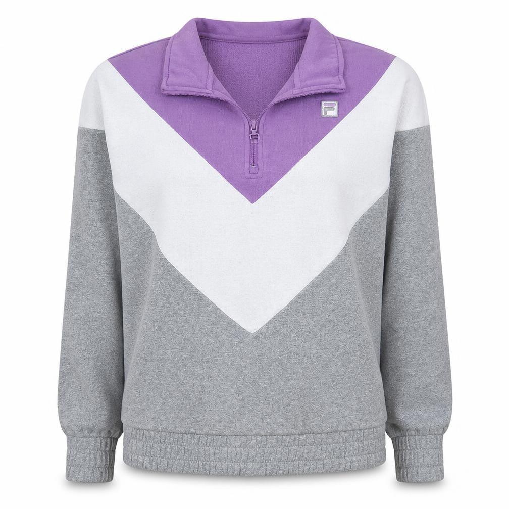 Fila Womens Grey Purple 1/4 Zip Colourblock Sweatshirt Size M
