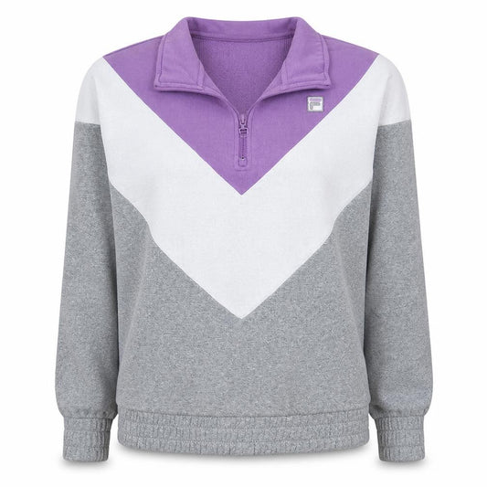 Fila Womens Grey Purple 1/4 Zip Colourblock Sweatshirt Size M