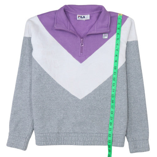 Fila Womens Grey Purple 1/4 Zip Colourblock Sweatshirt Size M