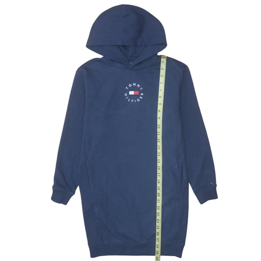 Tommy Hilfiger Girls Navy Blue Hooded Pullover Sweatshirt Dress Size 152 (Age 12)