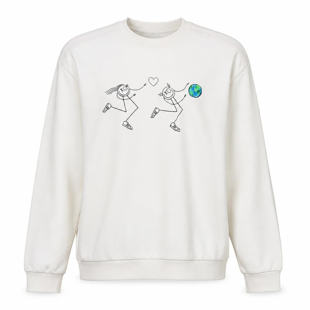 Front view of Adidas Women White Crew Neck Pullover Sweatshirt, size 8, Graphic Print