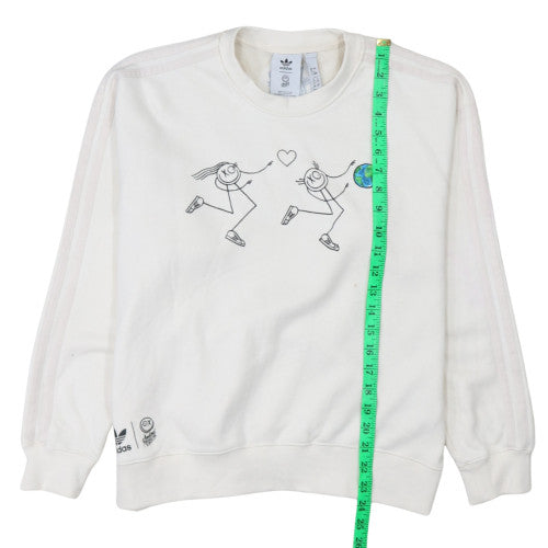 Adidas Women White Crew Neck Pullover Sweatshirt Size 8 Graphic Print