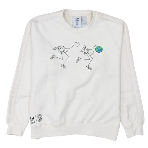 Adidas Women White Crew Neck Pullover Sweatshirt Size 8 Graphic Print