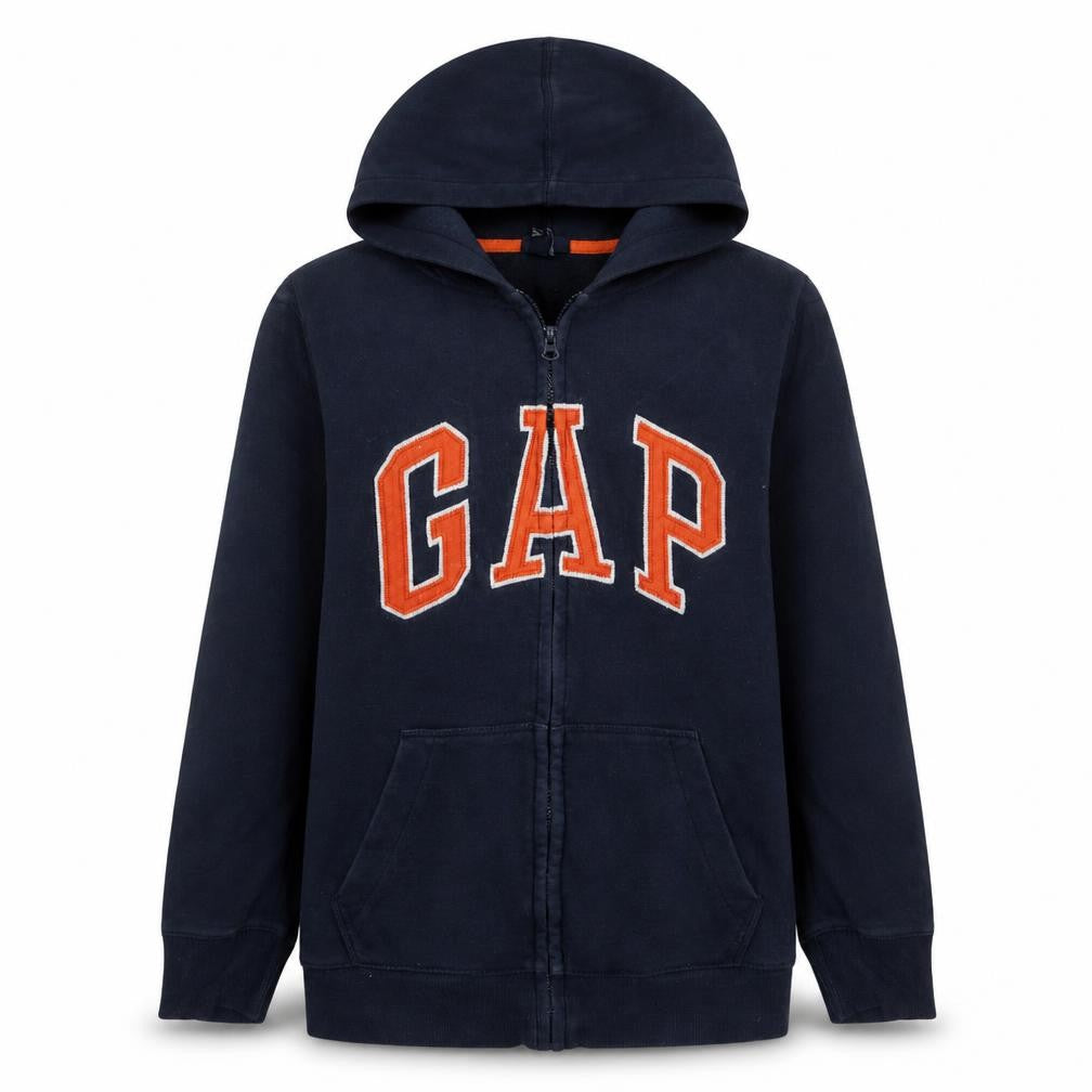 Front view of Gap boys’ blue full zip hoodie 13-14 years fleece warm casual