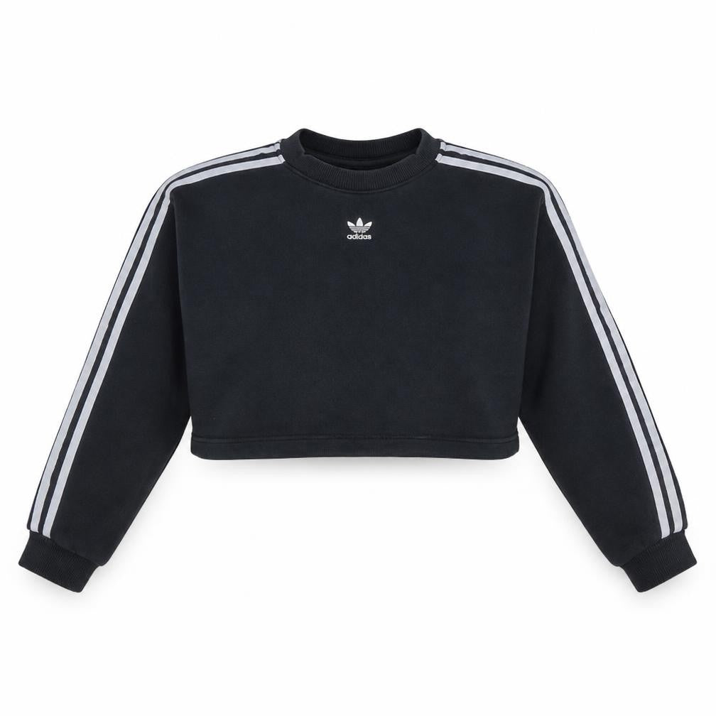 Adidas Women's Black Cropped Sweatshirt Size 4 Crew Neck Logo Style
