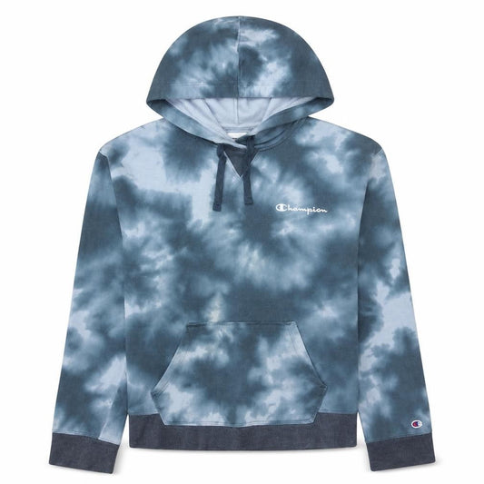Champion Womens Blue Tie Dye Pullover Hoodie Size L Cotton Blend