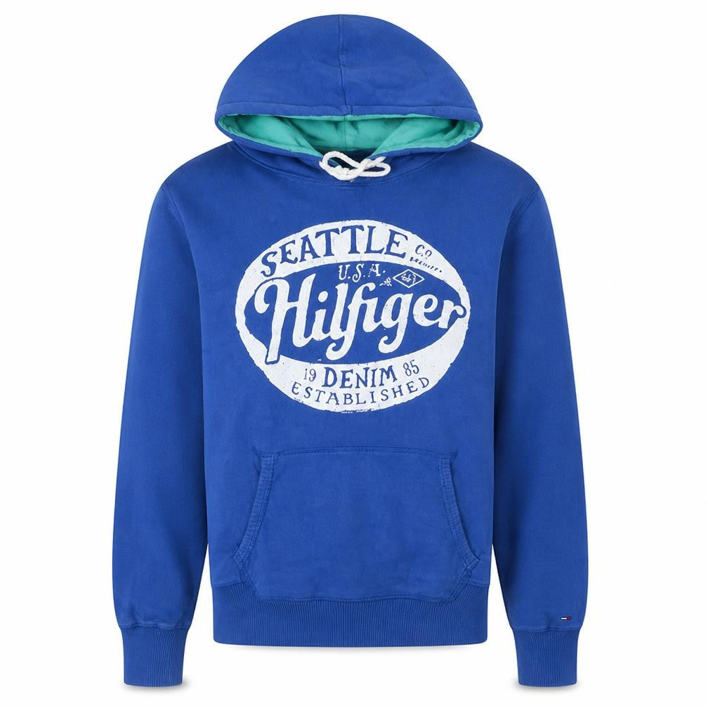 Tommy Hilfiger Men's Blue Pullover Hoodie M Graphic Fleece Sweatshirt