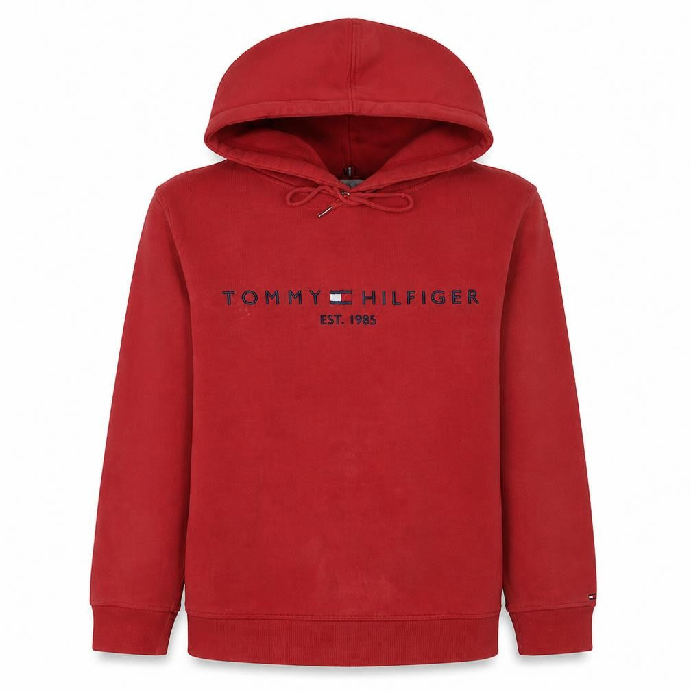 Tommy Hilfiger Men's Red Pullover Hoodie M Logo Fleece Sweatshirt
