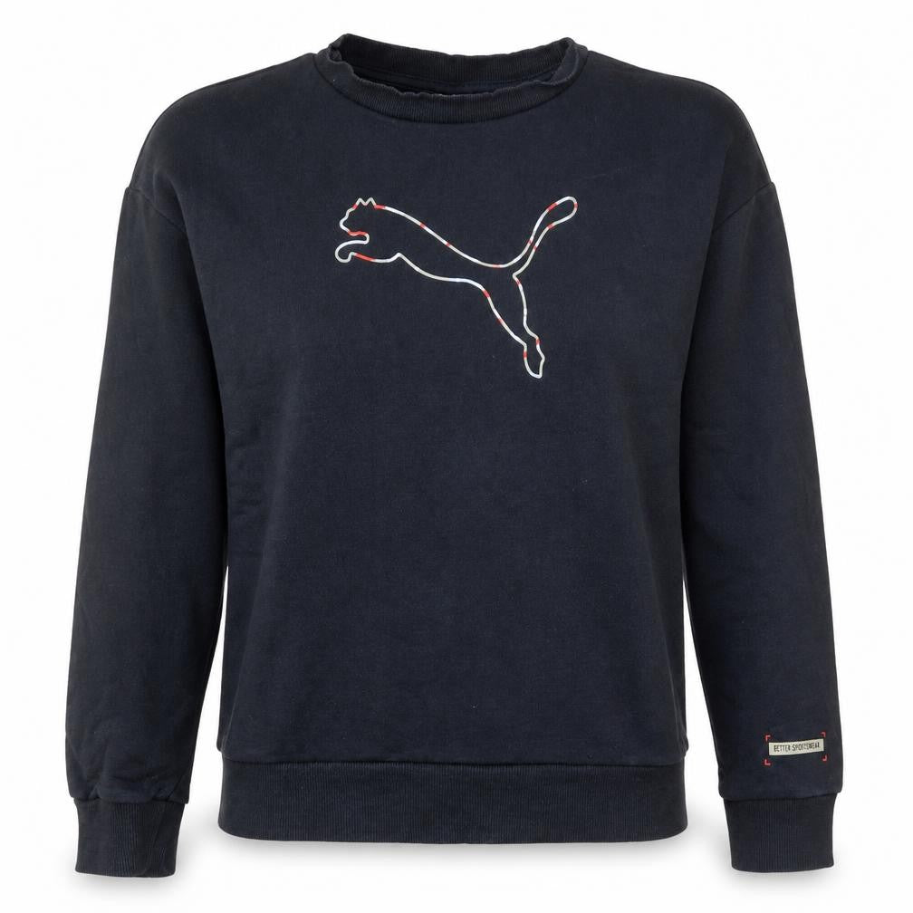 Front view of Puma Women's Black Medium Pullover Sweatshirt Logo Crew Neck
