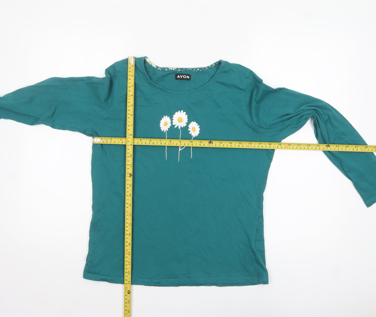 Avon Women’s Green Floral Long Sleeve Cotton T-Shirt Size M 12/14