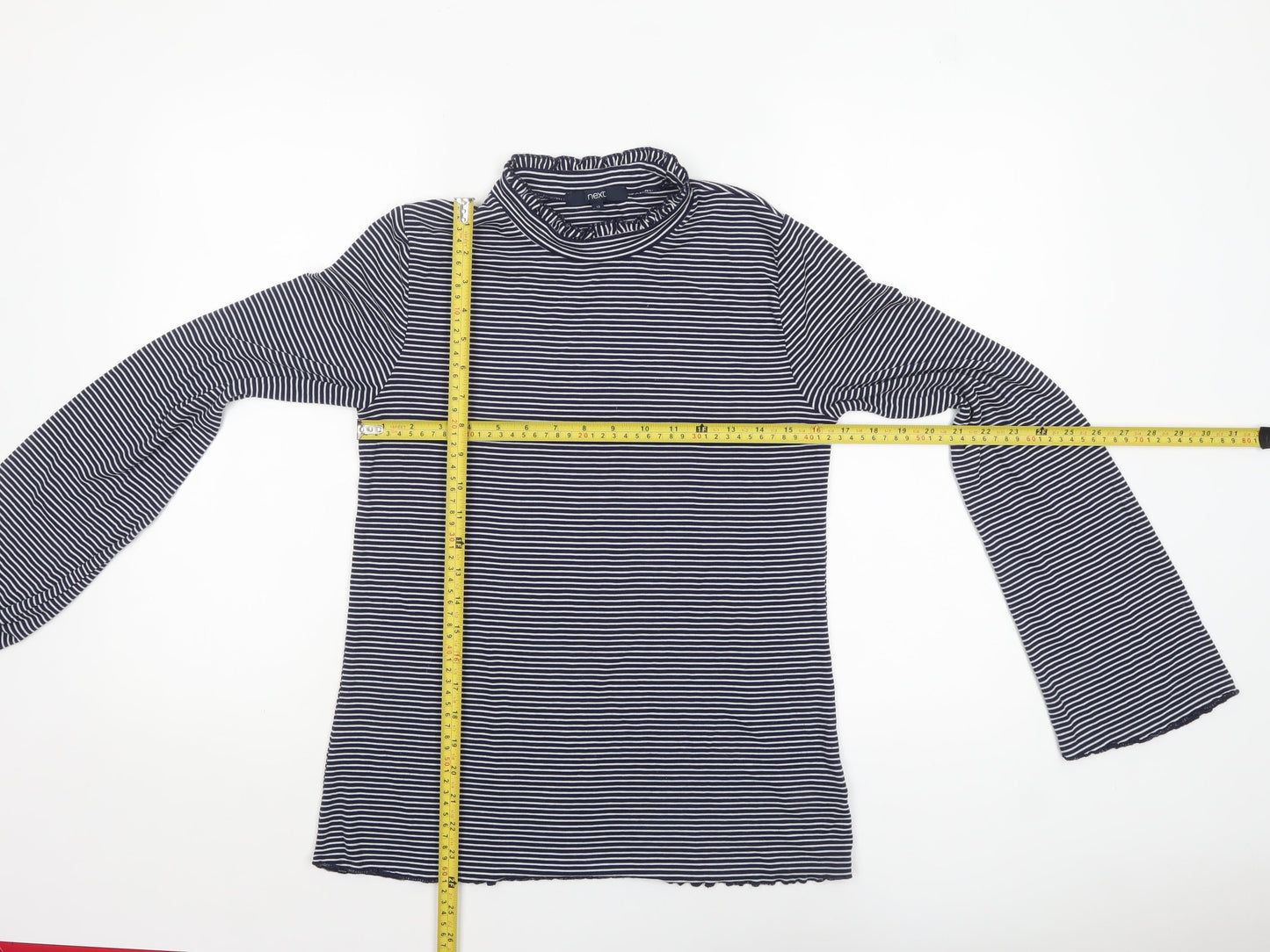 Next Womens Blue White Striped Roll Neck Long Sleeve Jersey Top Size 12