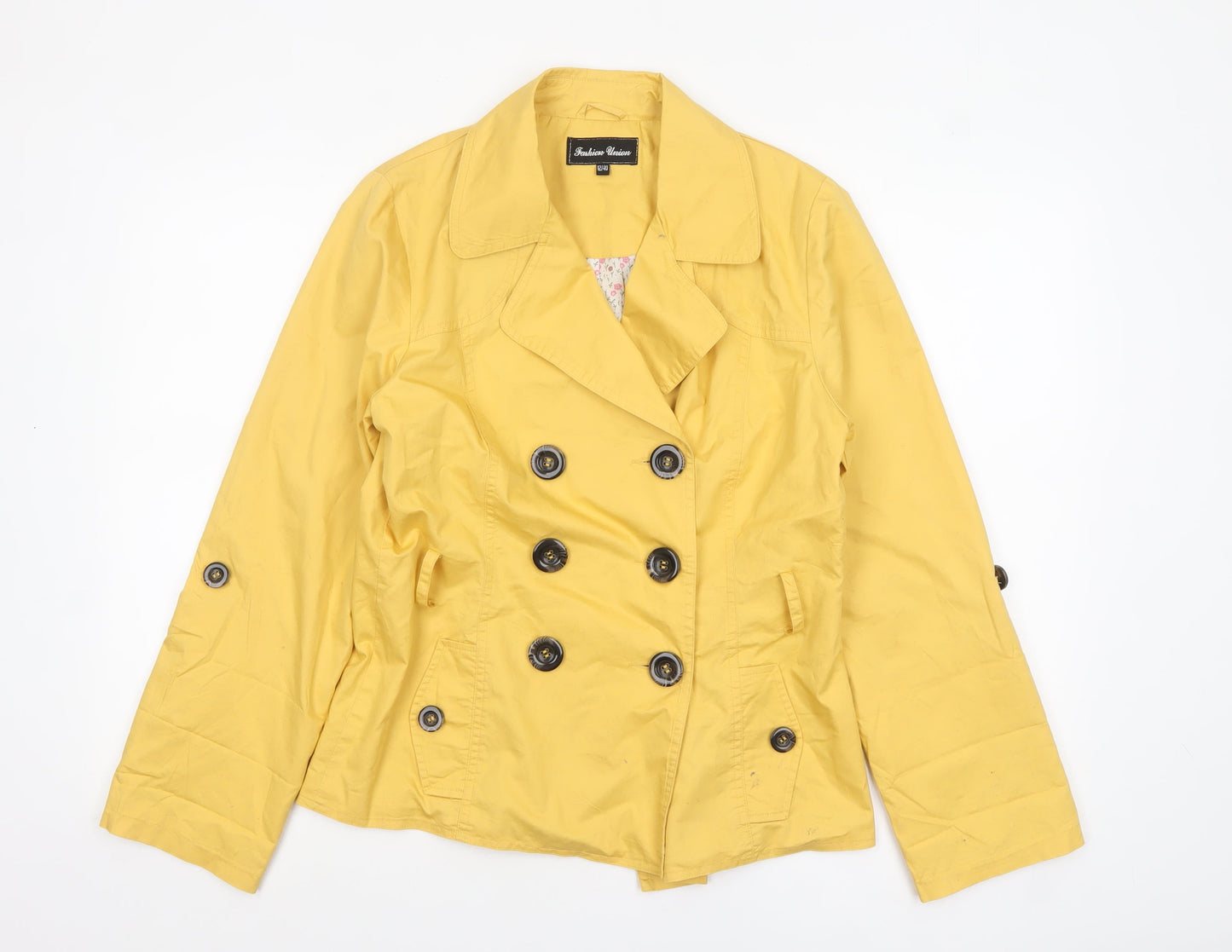 Fashion Union Womens Yellow Cotton Pea Coat Jacket Size 12