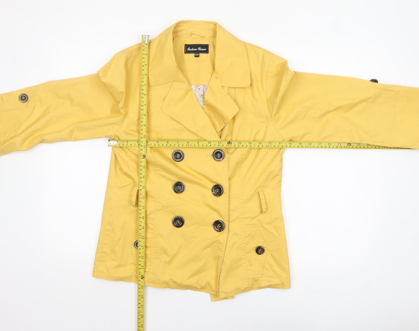Fashion Union Womens Yellow Cotton Pea Coat Jacket Size 12