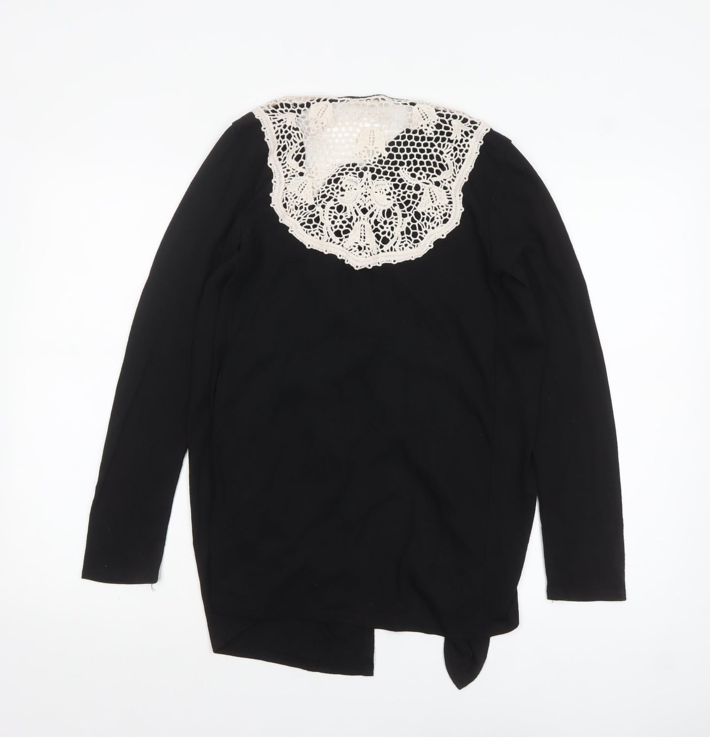 Rebellion Womens Black Crochet Trim Open Cardigan M