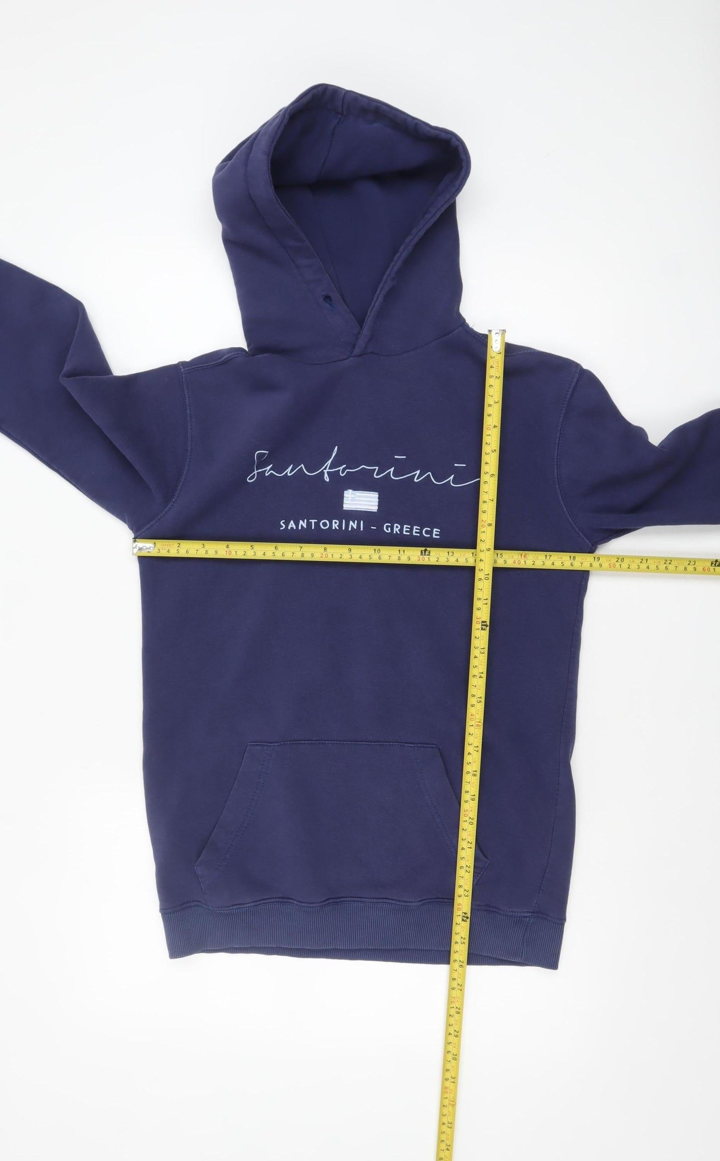 StrangeA Men’s Blue Santorini Pullover Hoodie Size S Graphic Fleece