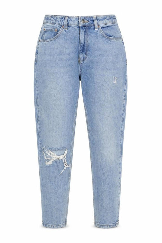 Topshop Women’s Blue Mom Jeans Size 10 High Rise Distressed Denim