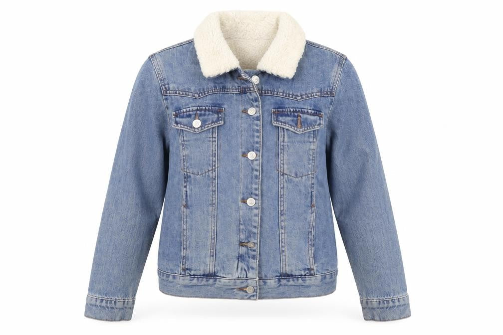 Topshop Moto Women's Blue Denim Faux Fur Collar Jacket Size 10