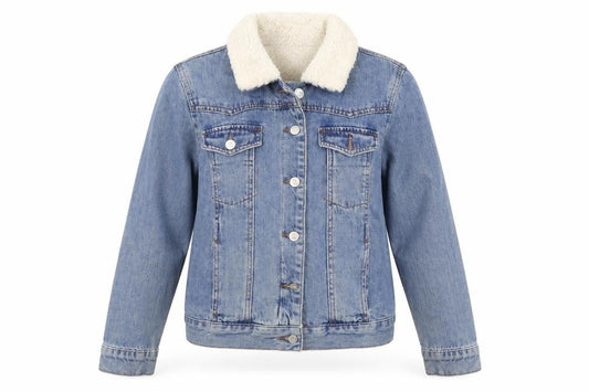 Topshop Moto Women's Blue Denim Faux Fur Collar Jacket Size 10