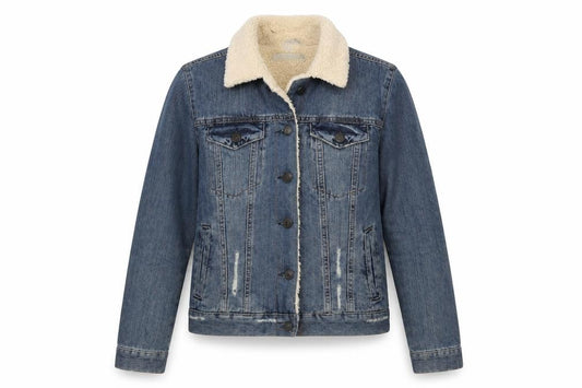 Topshop MOTO Women's Blue Denim Sherpa Jacket UK 10 Lined Casual