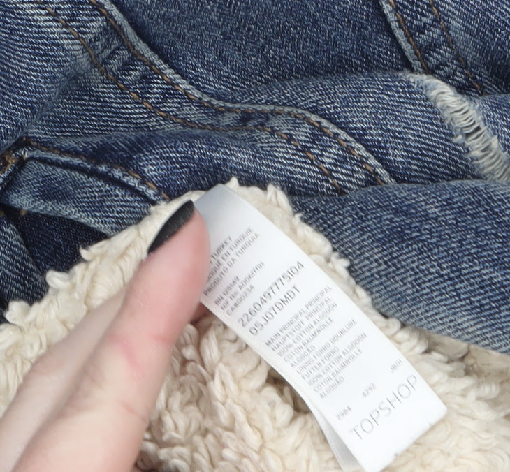 Topshop MOTO Women's Blue Denim Sherpa Jacket UK 10 Lined Casual