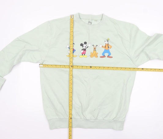Disney Women Green Mickey Mouse Crew Neck Sweatshirt Size 12 L