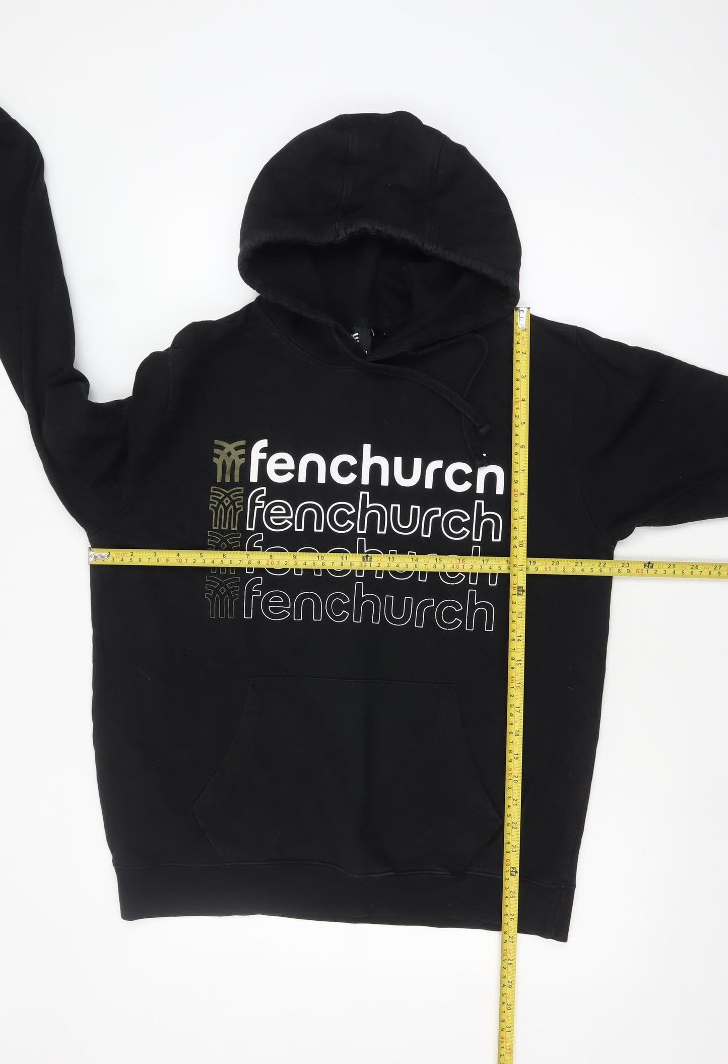 Fenchurch Men's Black Pullover Hoodie L Logo Print Cotton Streetwear