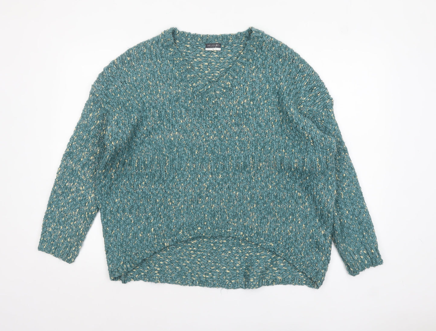 Beloved Women Green L Chunky Knit V-Neck Pullover Jumper