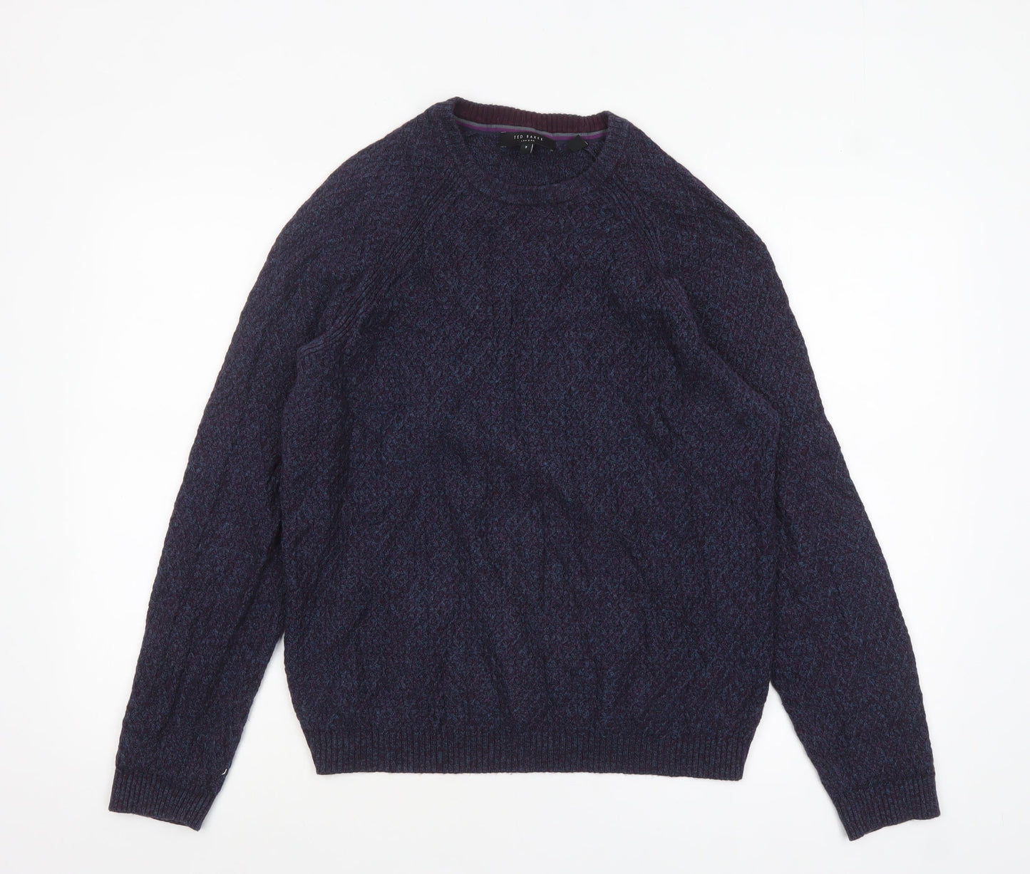 Ted Baker Men's Blue Crew Neck Wool Blend Cable-Knit Jumper M