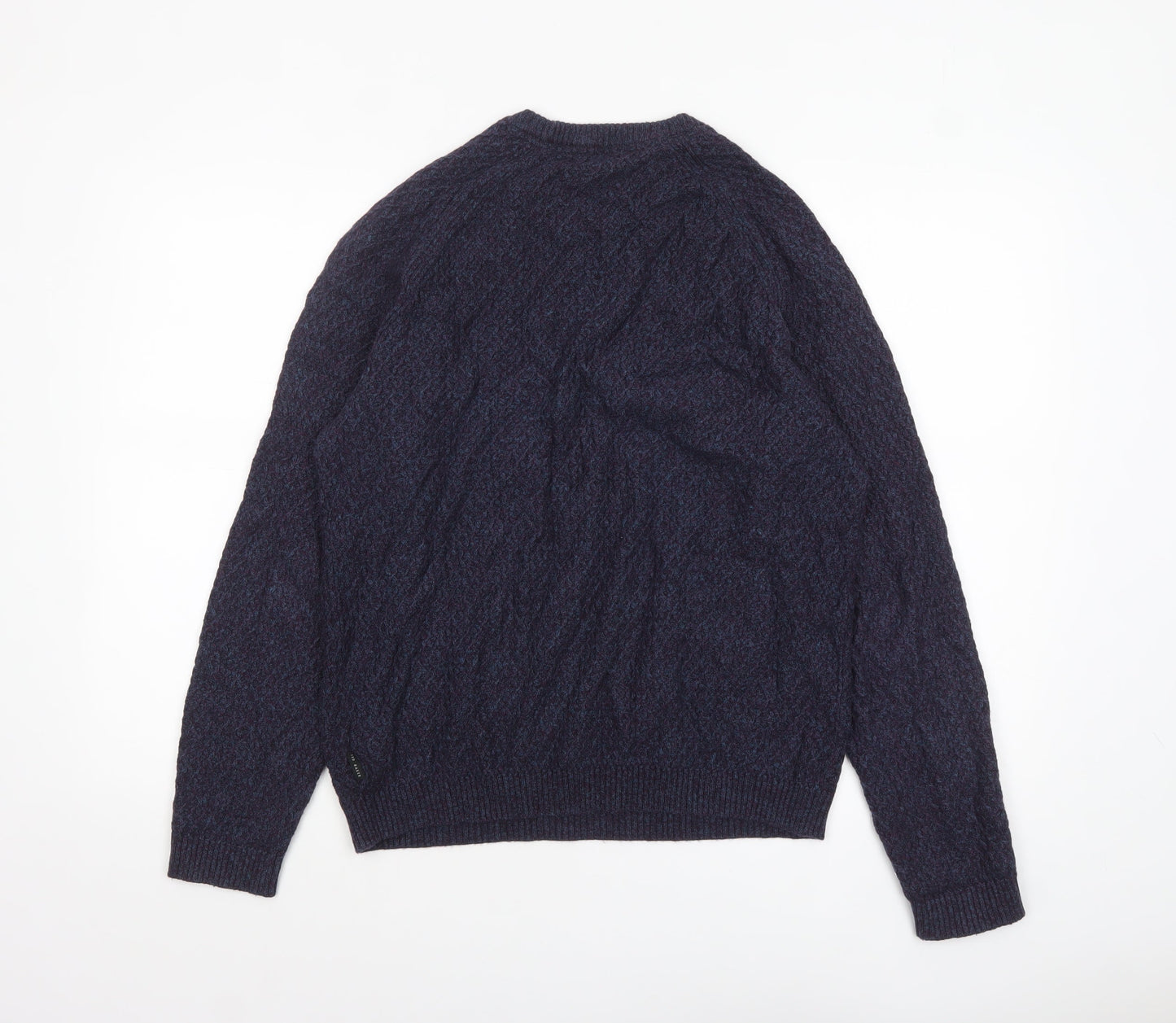 Ted Baker Men's Blue Crew Neck Wool Blend Cable-Knit Jumper M