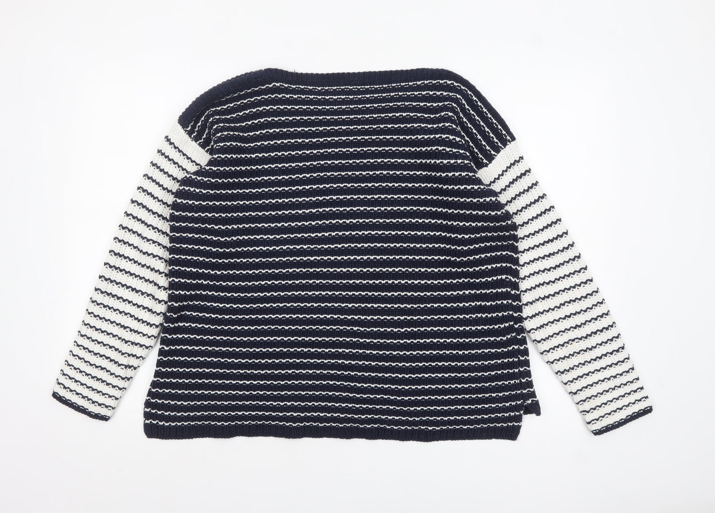 Tru Womens Blue Striped Cotton Knit Jumper Size M