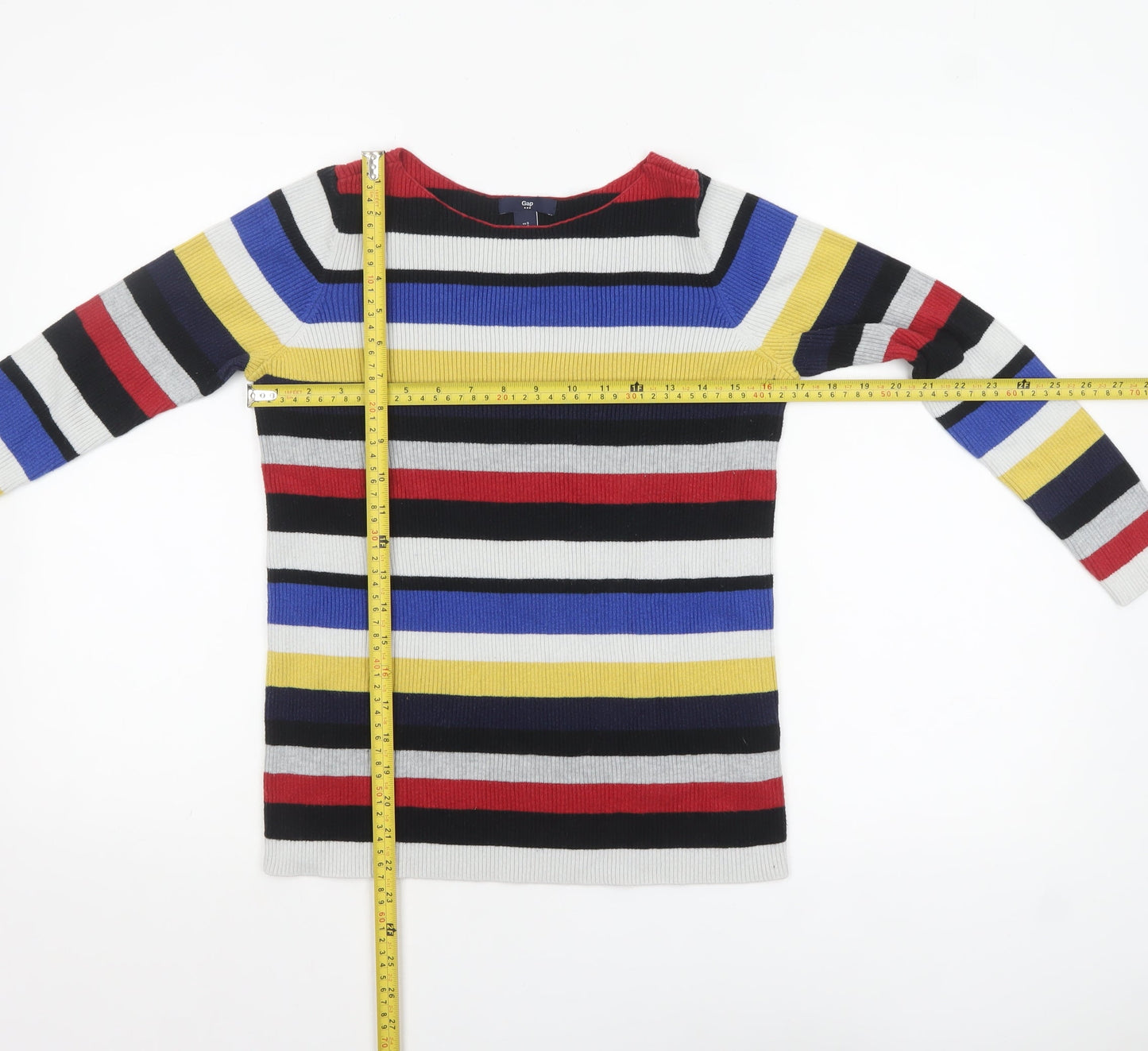Gap Women Multicoloured Striped Boat Neck Cotton Jumper Size S