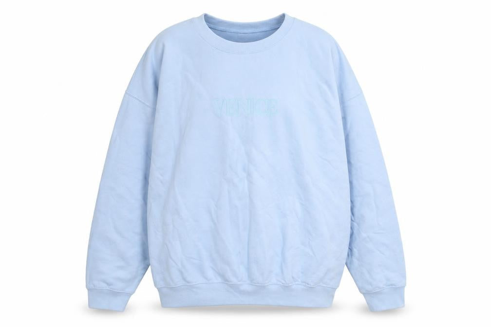 PrettyLittleThing Blue Venice Embroidered Sweatshirt Medium Unisex