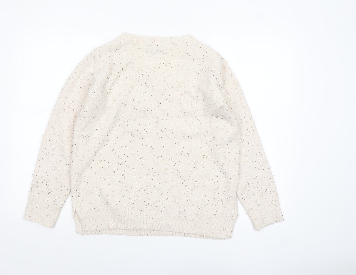 Peacocks Women’s Beige Sequin V-Neck Knit Jumper Size M