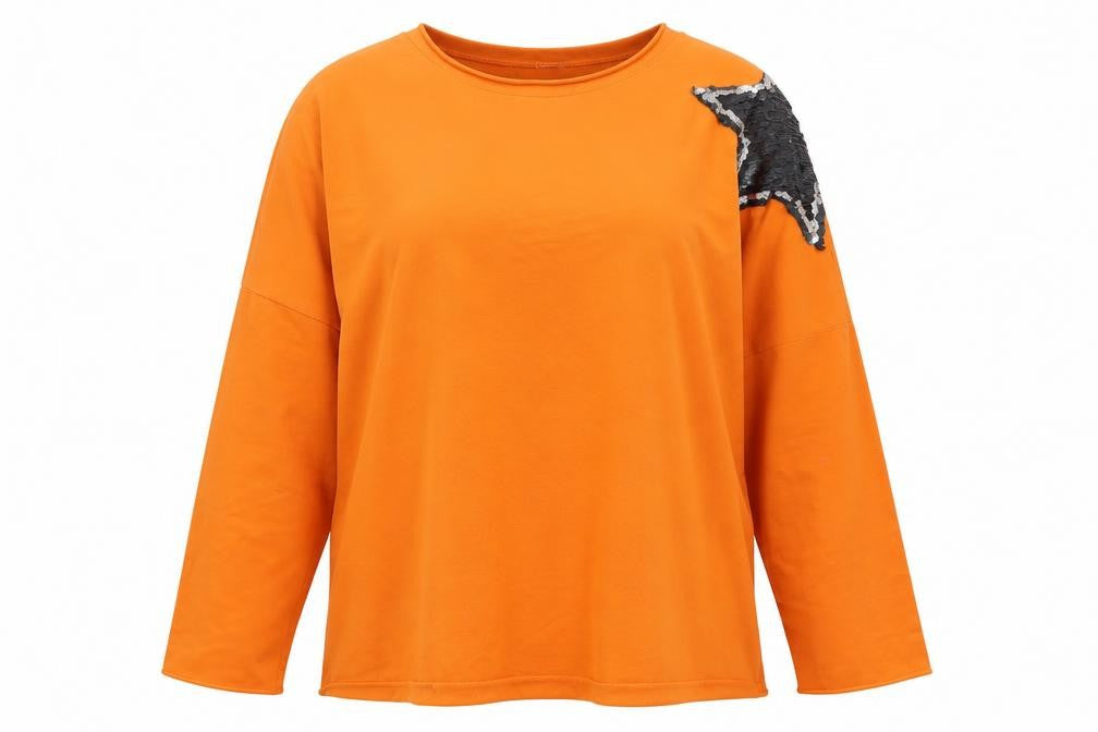 Martina Innocenti Women's Orange Sequin Shoulder Long Sleeve T-Shirt 2XL