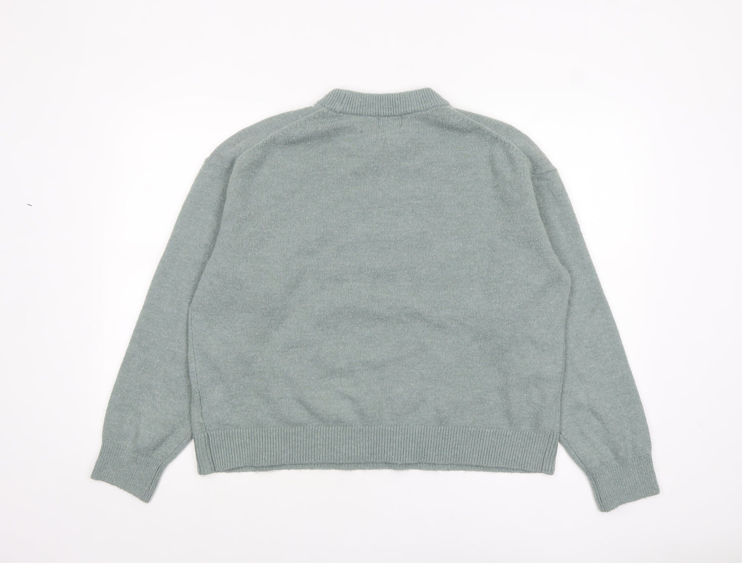 H&M Women’s Green Beaded Mock Neck Pullover Jumper Size 12