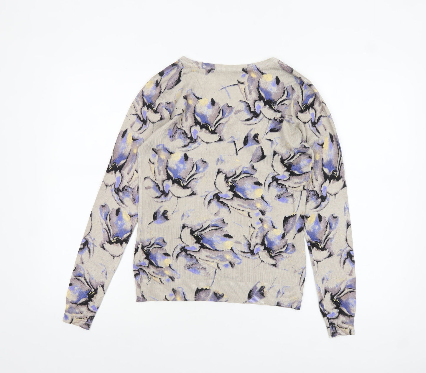Leo & Ugo Women Beige Floral V-Neck Henley Knit Jumper M